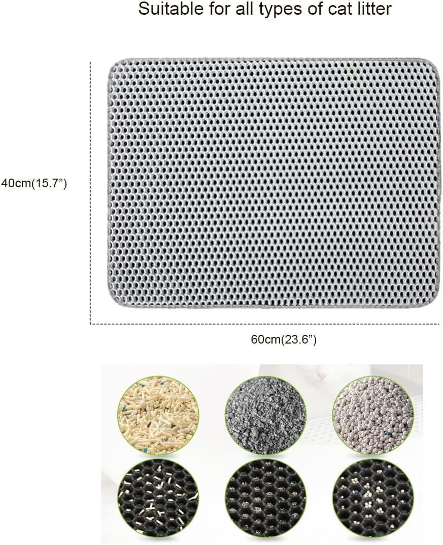 Cat Litter Tray Mat, 60 X 40 Cm, Double Layer Honeycomb Catch Mat, Large Hole Design, Cat Litter Mat, Double Waterproof and Non-Slip, Cat Litter Tray Non-Toxic Material, Cat Litter Mat image number 2