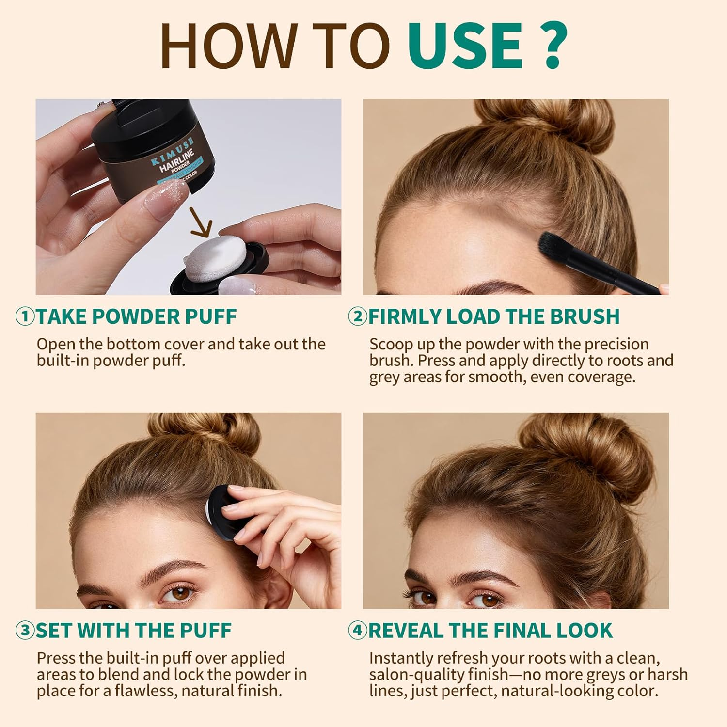 KIMUSE Hairline Powder, Root Touch up Hair Color, Instantly Conceals Hair Loss, Bald Spot Thin Hair Powder with Dual-Ended Hairline Brush for Women and Men, Transfer-Proof & Sweat-Proof (Medium Brown) - Dark Brown image number 7
