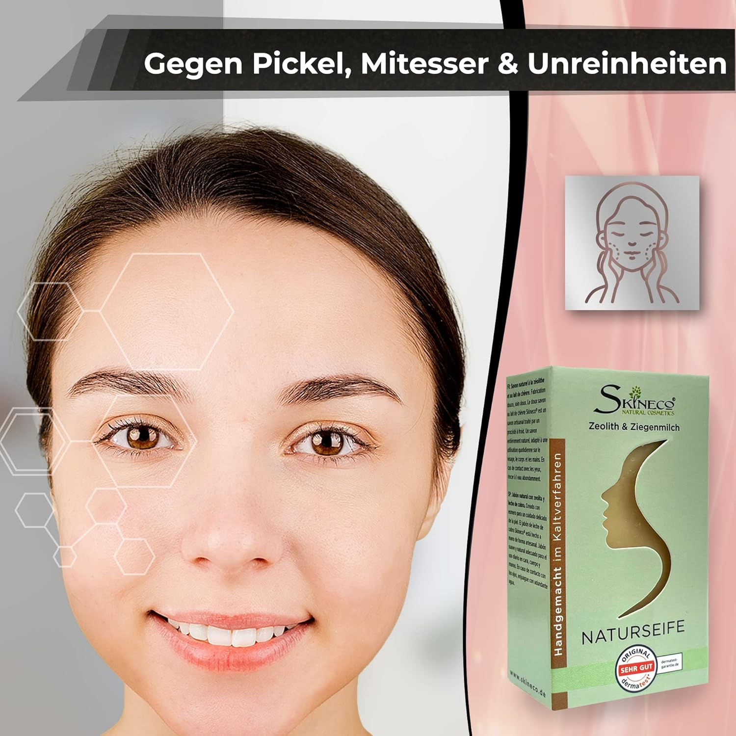 Skineco Natural Soap | Sustainable Goat'S Milk Soap with Zeolite | Piece of Soap for Sensitive Skin | Body Soap | Handmade Natural Cosmetics | Face Cleansing | Clear Skin | Mild image number 1