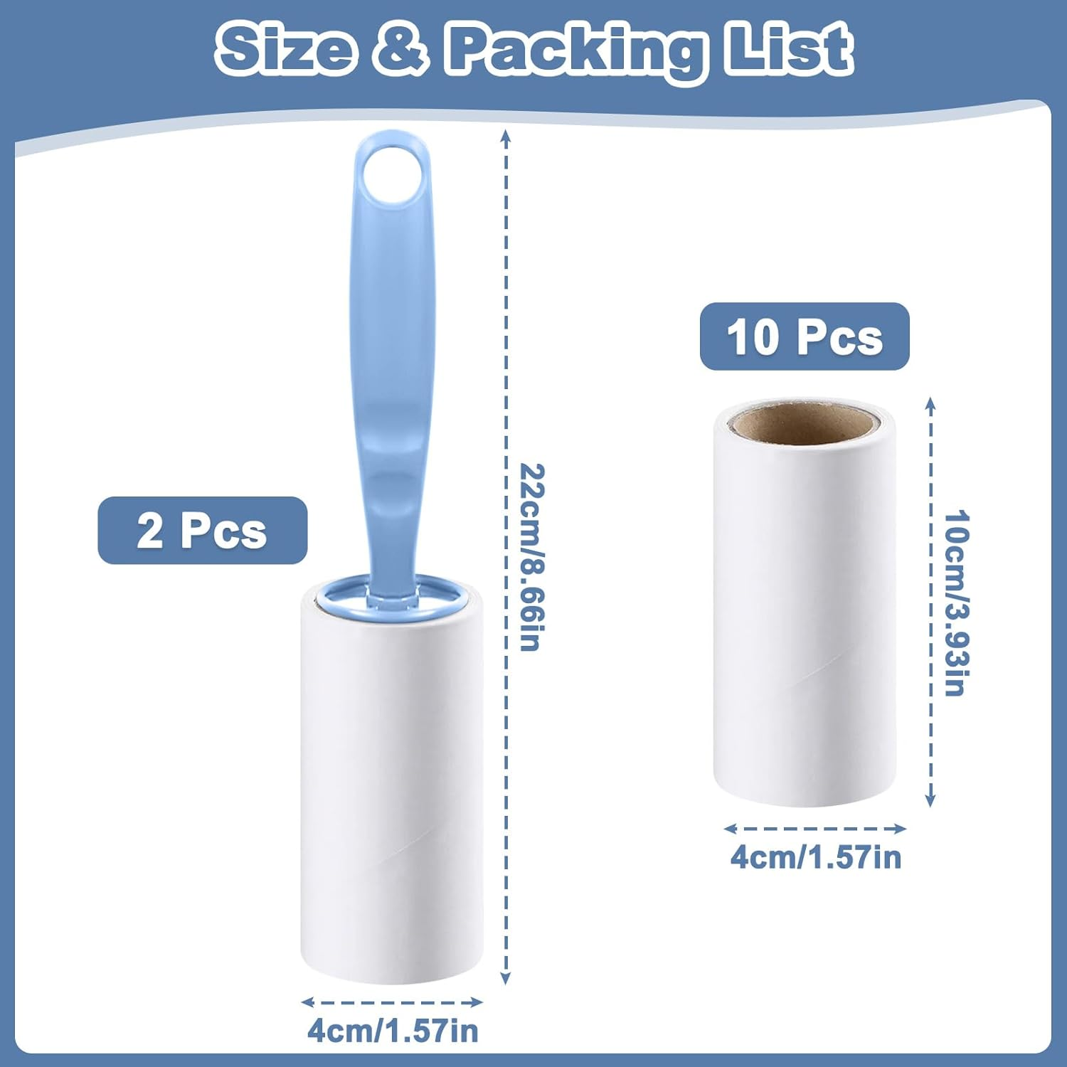 Lint Roller Refills Set, 10 Rolls Adhesive Roller, Pet Hair Remover Lint Rollers, Extra Sticky Adhesive Roll for Removing Lint and Cat Dog Pet Hair image number 1