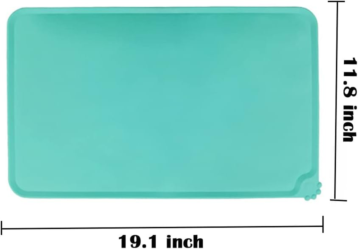Love Dream Silicone Pet Feeding Mat, Waterproof Dog Cat Bowl Mat, Raised Edges to Prevent Spills, Easy Clean Nonslip Dogs and Cats Placemat Tray to Stop Food and Water Bowl Messes on Floor (Green) - Blue image number 2