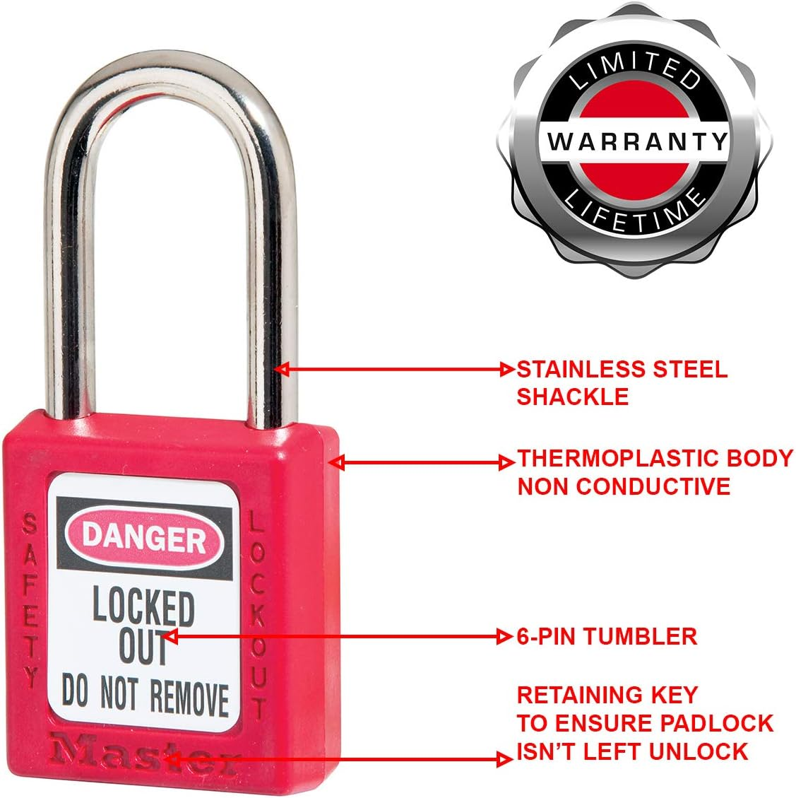 Master Lock 410 KD Safety Padlock, Red image number 1