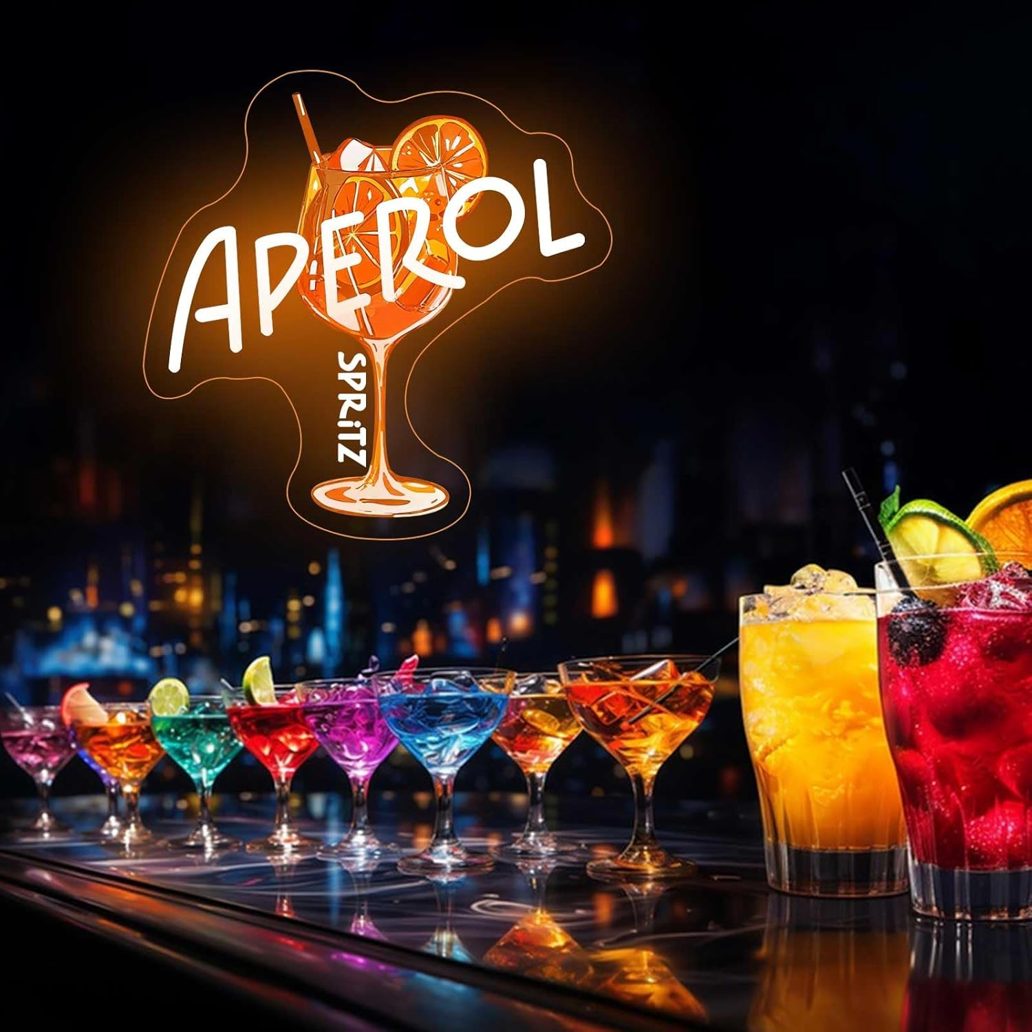 Aperol Spritz Neon Signs for Wall Decor Orange Cocktail LED Light up Sign for Home Bar, Kitchen, Man Cave, Bedroom, Pub, Party, Lounge Decor