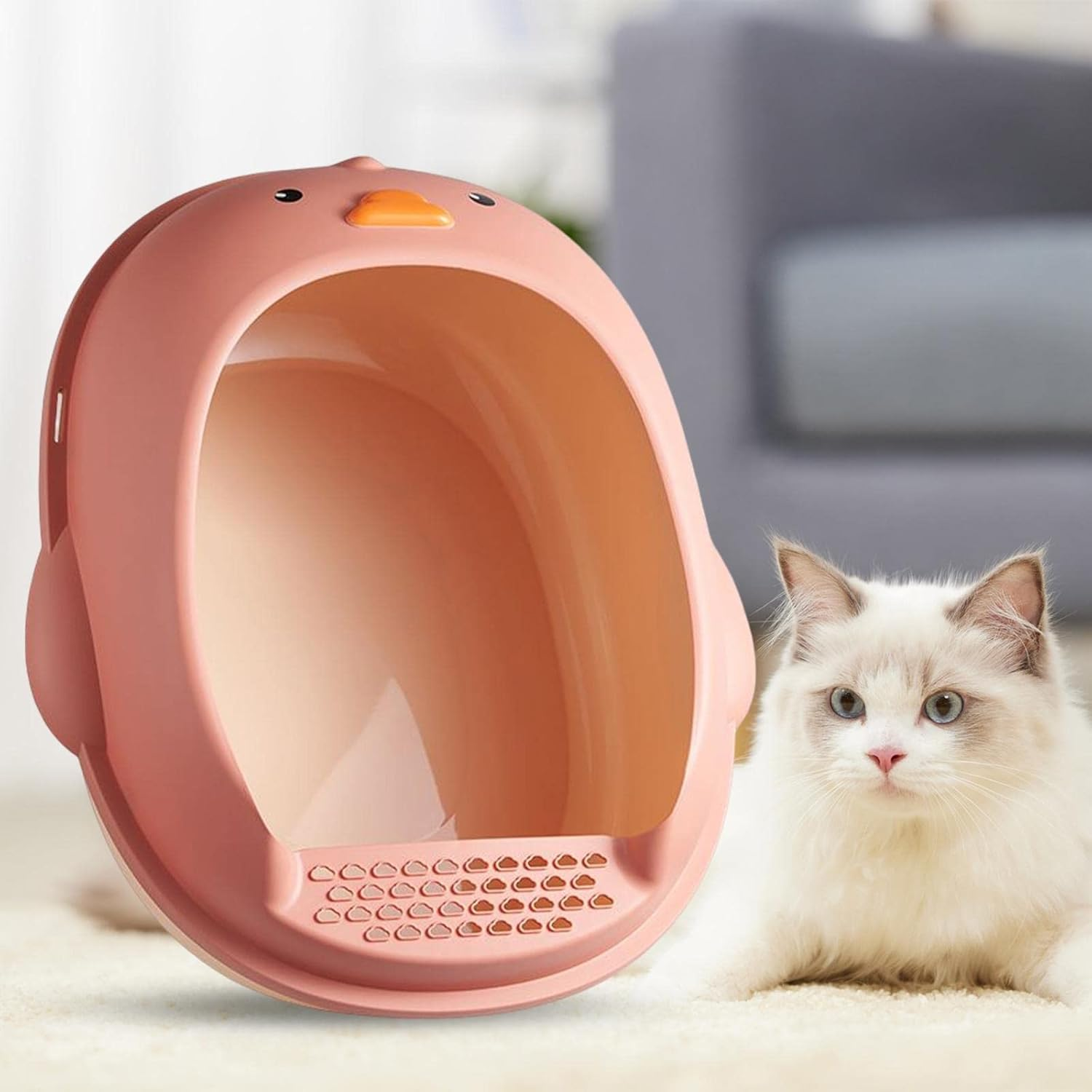 Cat Litter Boxes Indoor Cats Semi Open Portable Cartoon Duck Shape Cat Litter Pan Cat Sandbox Cat Bedpan for Sand Box Supplies Rabbit Kitty, Green (Color : Pink) image number 6