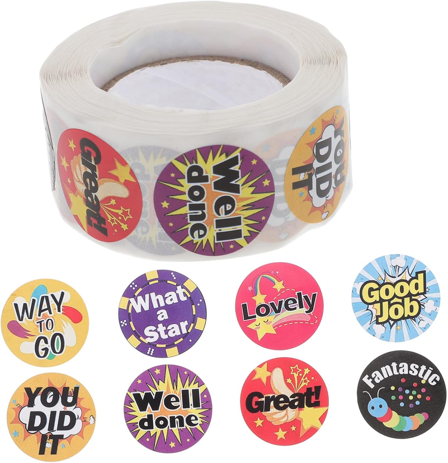 HAPINARY 1Roll Cartoon Reward Stickers for Boy Girl Self-Adhesive Motivational Stickers for Teachers and Students Fun Classroom Reward Labels Encouraging Stickers for School Activities