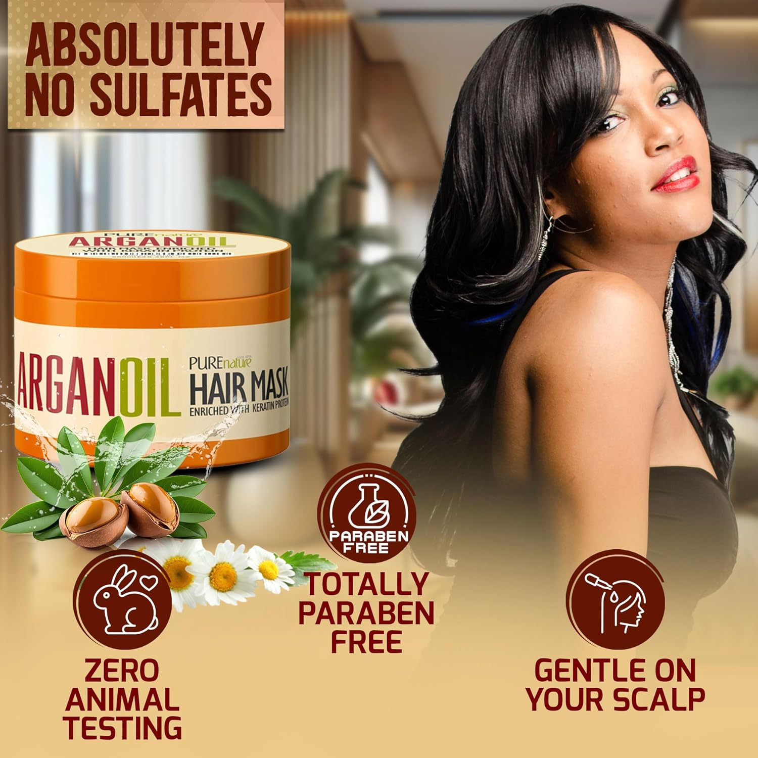 Moroccan Argan Oil Intense Hair Mask - Hydrating Technology for Damaged, Extremely Dry Split Ends - Deep Conditioner Repair Treatment for Curly, Straight, Frizzy, Black and Color Treated Hair image number 4