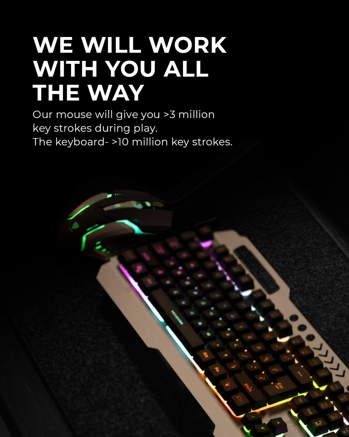 RAEGR Rapidgear X70 Gaming Keyboard & Mouse Set | Made of Aluminium Body | 4 Choices of Adjustable DPI | 3 Rainbow Lighting Modes, Instant Media Access | Gaming Mouse for Pc/Laptop/Mac - RG10359 image number 1