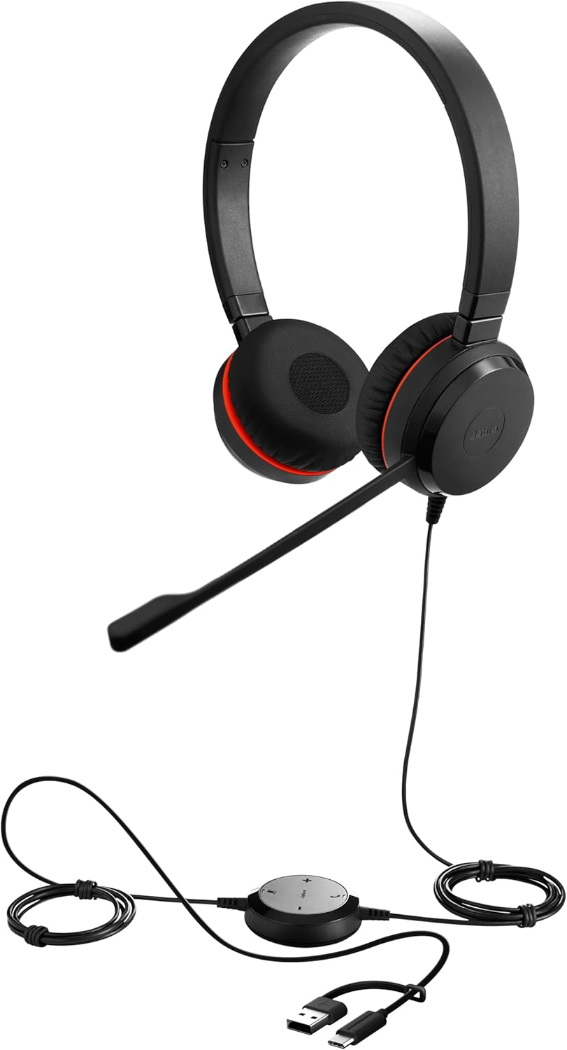 Jabra Evolve 20 SE Wired Headset - Advanced ANC in Microphone - Passive Noise Cancelling - Rich, Immersive Sound - UC Certified on Ear Wired Office Headphones with Mic - Latest USB C & a - PC & Mac image number 1