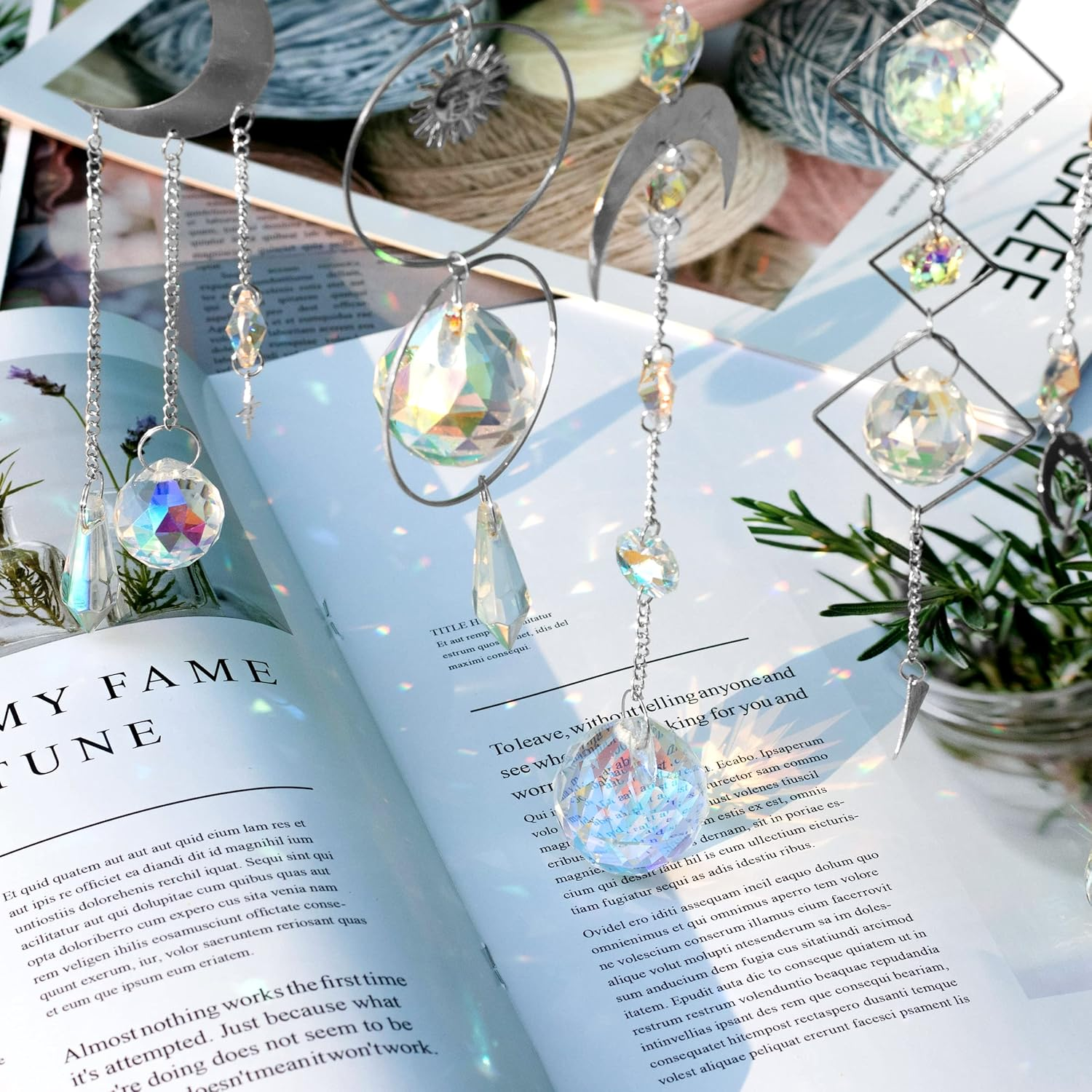 Nuyikaso 5Pcs Suncatcher Crystal Hanging Wind Chimes Rainbow Sun Moon Pendant Sun Catcher Balls for Window Home Garden Christmas Day Party Wedding Decor Silver image number 6