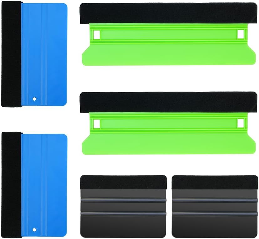 Carsleek Vinyl Wrap Squeegee, Microfiber Felt Edge, Window Tint, Sticker Application, Car Decal Installation, Smooth&Scratch-Free on Film and Wallpaper, 6Pcs, 3 Hardness, Black, Blue, Green image number 3