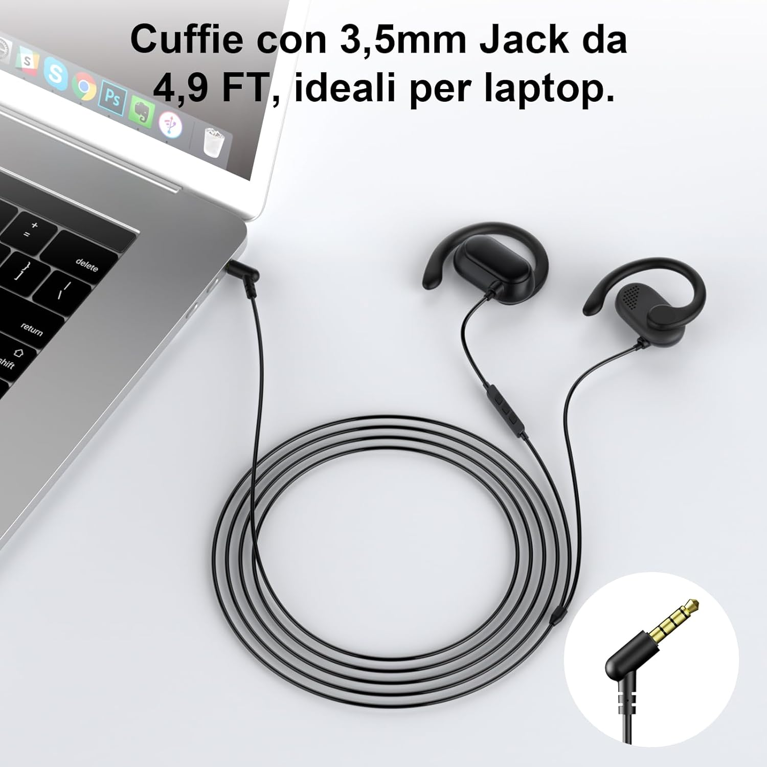 Open Ear Headphones with Cable Sports Headphones with Adjustable Ear Hook Microphone and Volume Control 3.5 Mm Headphones for Samsung A25 Iphone Ipad for MP3 MP4 Laptop Office Workout Music Aeroplane image number 3