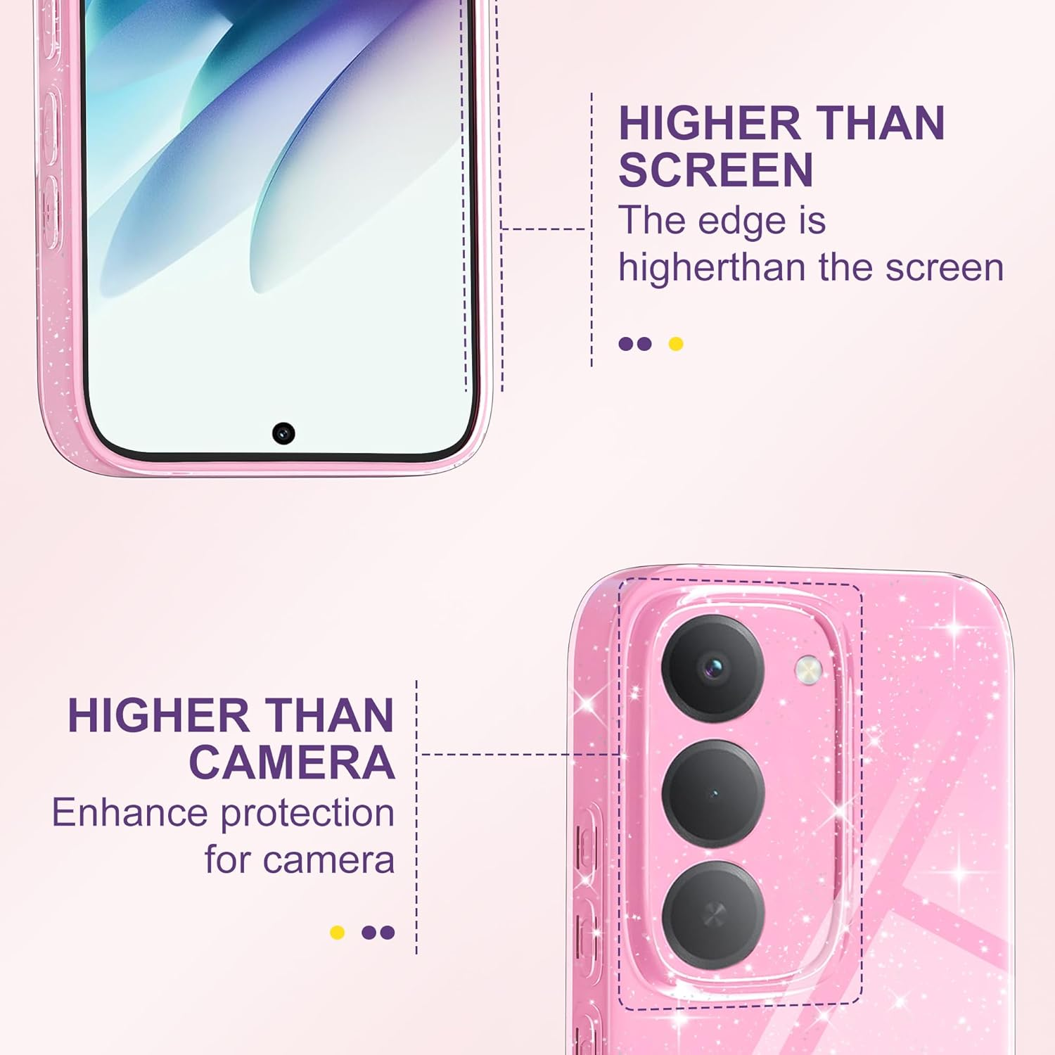 Yichxu Mobile Phone Case for Xiaomi Redmi 15 4G/5G Case Glitter Heart Love Silicone TPU Shockproof Protective Bumper Case Cover Shiny Ultra Thin Scratch-Resistant Protective Case for Redmi 15, Pink image number 4