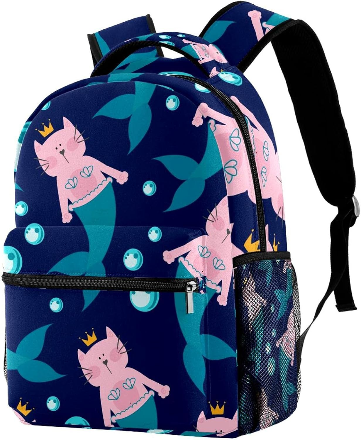 Cat Mermaid and Bubbles Backpack Students Shoulder Bags Travel Bag College School Tote Backpacks image number 2