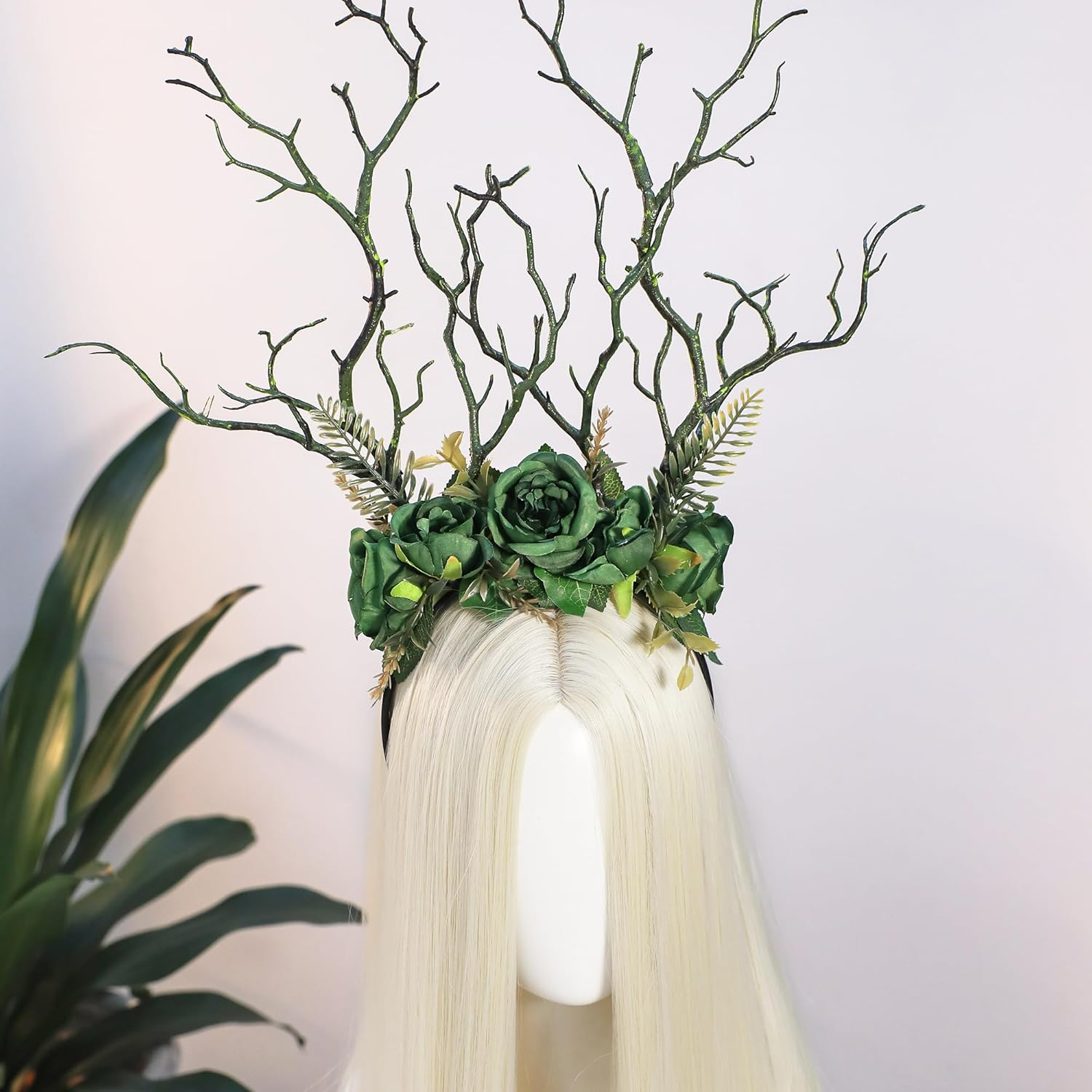 MOSTORY Fairy Forest Branch Headband Floral Forest Headband with Brown Antler Headwear for Renaissance Accessories Women Witch Outfit Renfaire Halloween Cosplay Fantasy Photo Shoot image number 3