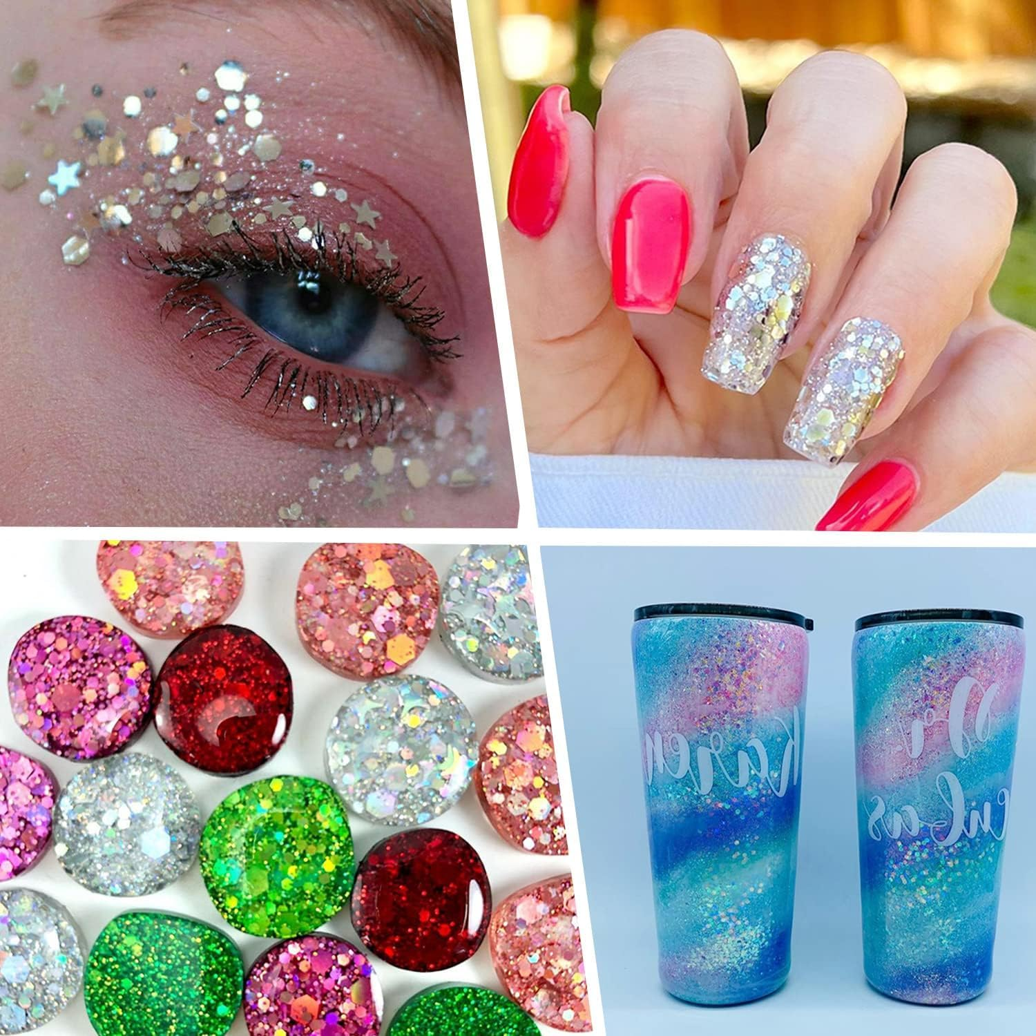 Wesileyern Holographic Chunky Glitter, Set of 36 Colors Craft Glitter Sparkle Sequins, Cosmetic Glitter Flake for Epoxy Resin, Body, Face, Eye, Nail Arts, Slime Making, Wedding Festival Party Decoration