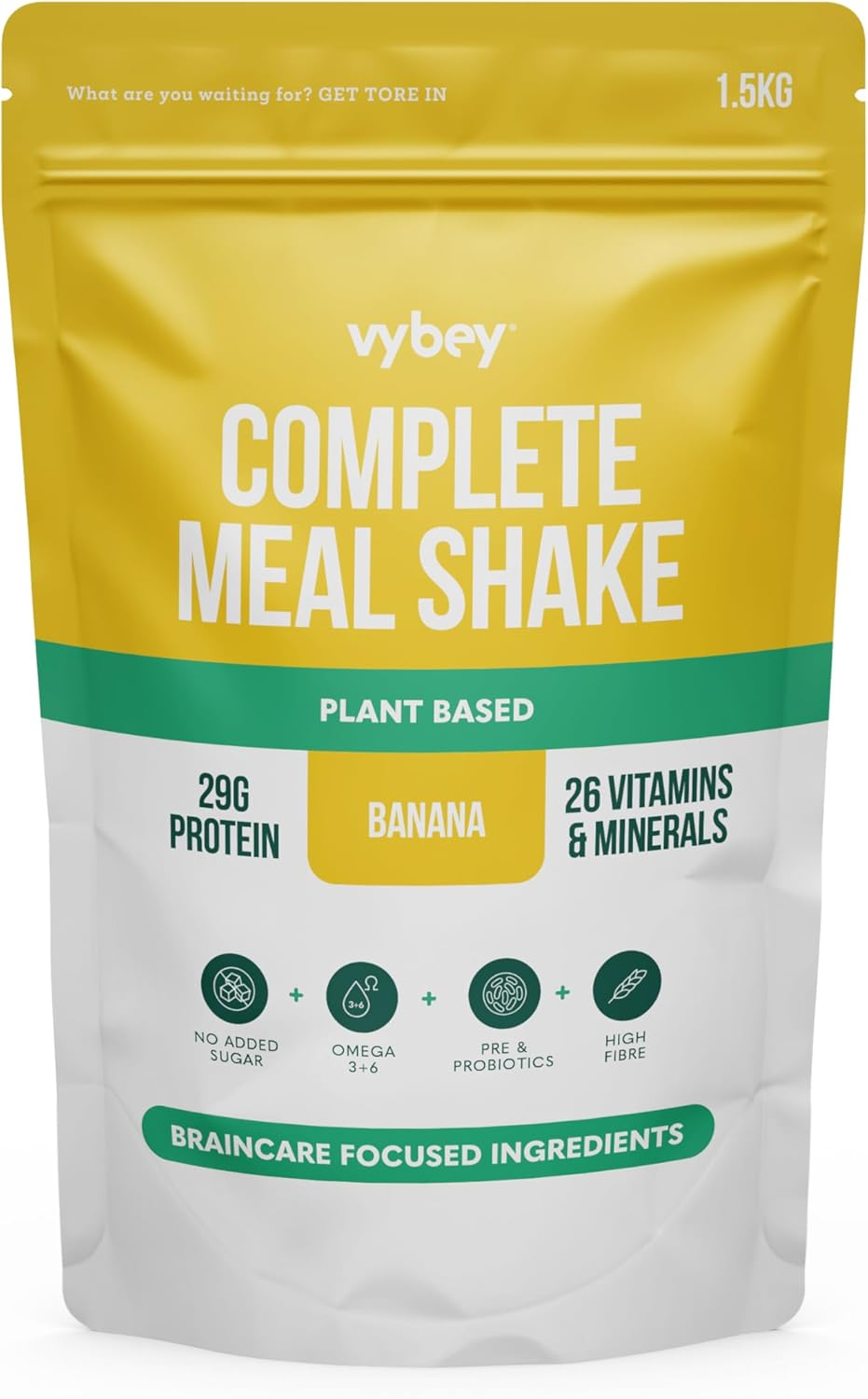 Vybey&reg; Protein-Rich Nootropic Complete Meal Replacement | Plant Protein Based | 29G Protein | 26 Vitamins & Minerals | 100% Real Food | Banana Flavour image number 4
