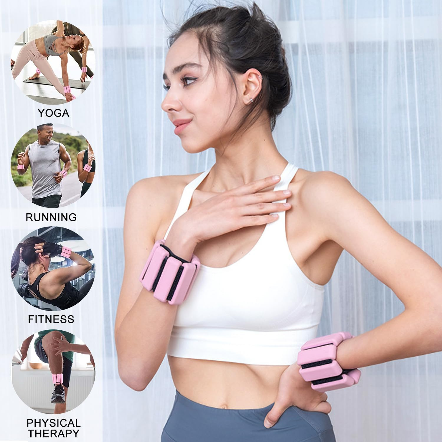 Wrist Ankle Arm Leg Weights Set of 2 (1Lb/Pcs) Adjustable Wearable Ankle Weights Silicone Wrist Bangles Fitness Equipment for Walking, Yoga, Dance, Barre, Pilates, Cardio, Aerobics, Jogging image number 6