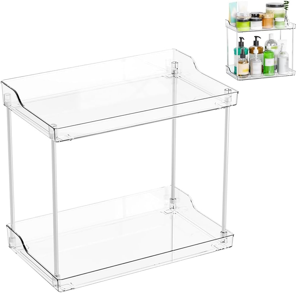 Bathroom Counter Organizer,2-Tier Make up Organizers and Storage, for Perfume Stand, Vanity Holder, Dresser Tray, Spice Rack, Skincare, Coffee Bar (Rectangle) image number 1