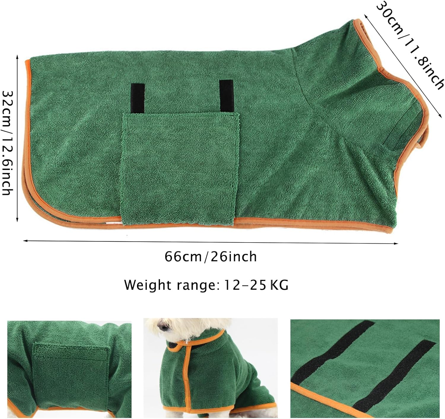 Microfibre Dog Bathrobe, Quick-Drying, Dog Bathrobe, Extra Absorbent, Adjustable Dog Drying Coat, for Medium Dogs, for Use after Bathing, Swimming, Rain, Green image number 5