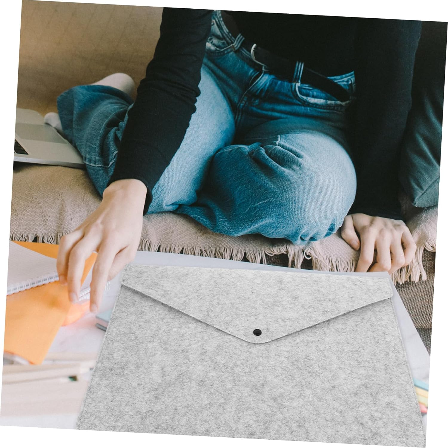 ULDIGI Zippered Felt Document Bag Capacity File Folder Pockets for School Office Travel image number 4