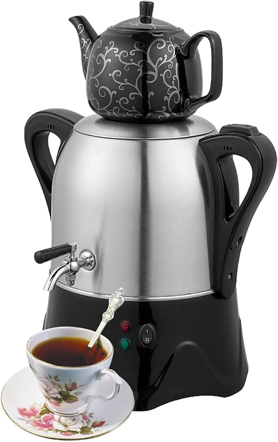 Electric Turkish Tea Maker, 3L Stainless Steel Teapot, 1L Ceramic Teapot, Electric Turkish Samovar with Keep Warm Function, for Coffee, Scented Tea, Turkish Tea(Black) image number 1