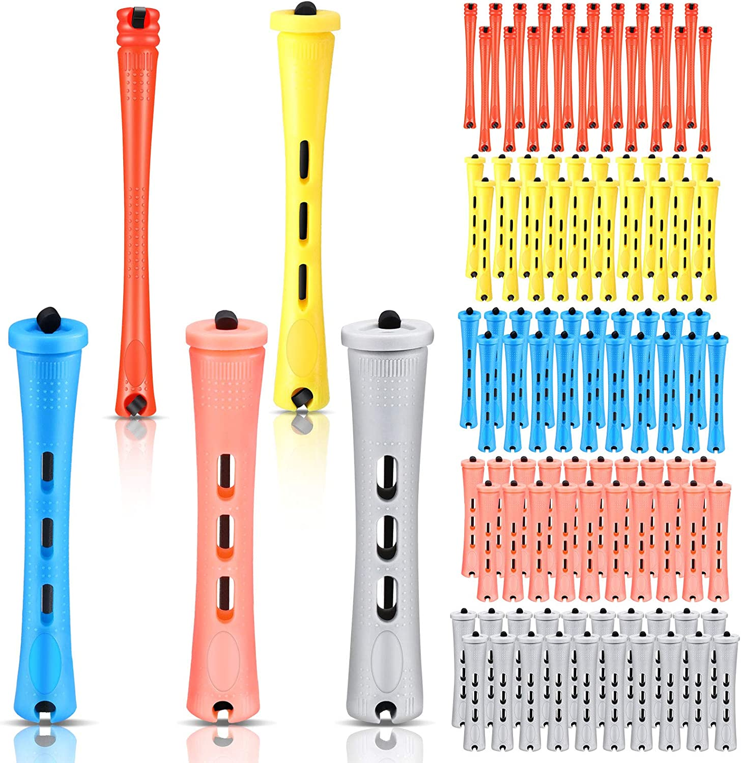 100 Pieces Hair Perm Rods Non-Slip Hair Rollers Plastic Cold Wave Perming with Elastic Rubber Band Short Curlers for Hairdressing Styling(Multi-Size,Multi-Color) image number 3
