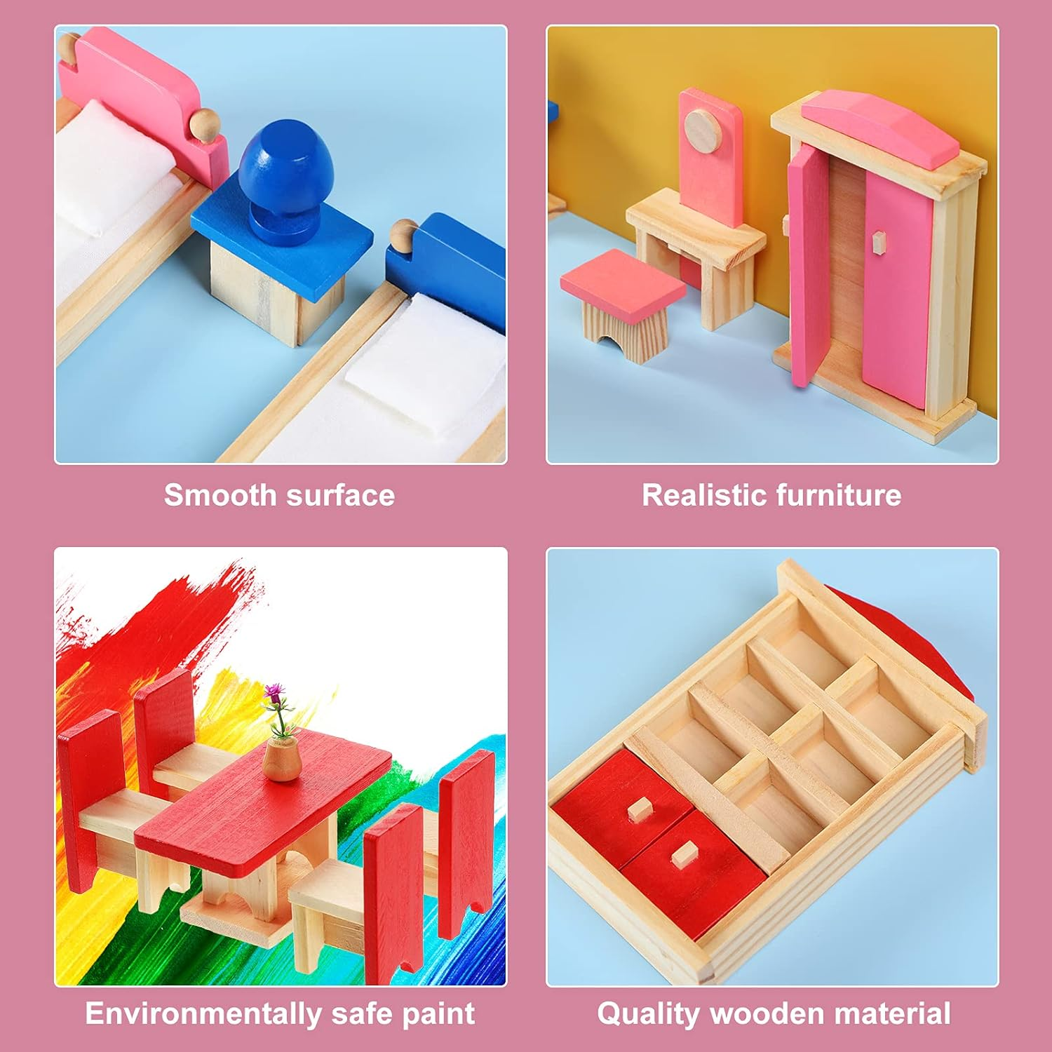 Wooden Dollhouse Furniture Doll House Furnishings with 8 Pieces Winning Doll Family Set, Dollhouse Accessories for Boys Girls Miniature Dollhouse, Family Figures Imaginative Play Toy (Classic Style) image number 1