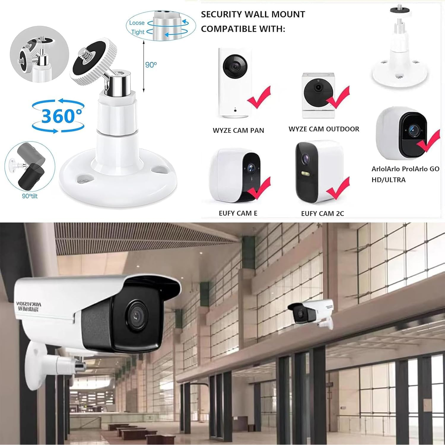 Lyfengdeam 2 Pack Wall Mount Compatible with Wyze Cam Pan V3 & Wyze Cam V4/V3 & Wyze Cam Outdoor/Indoor, 360 Degree Swivel Adjustable Bracket for Wyze Cam and Other Camera with Same Interface (Black) image number 3