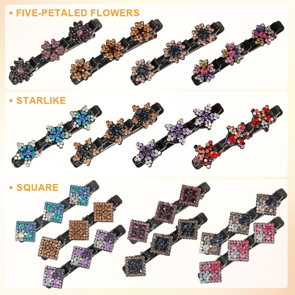 Sparkling Crystal Stone Braided Hair Clips, Women'S and Girls' Duckbill Clips (Flower-D) image number 3