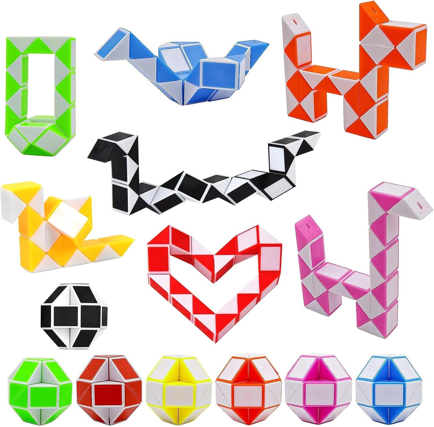 Large Size 8 PCS 24 Blocks Magic Snake Cube,Magic Snake, Magic Ruler, Plastic Puzzle Cube, Finger Sensory,Snake Puzzles for Stress Relief,Party Favours, Random Color image number 4