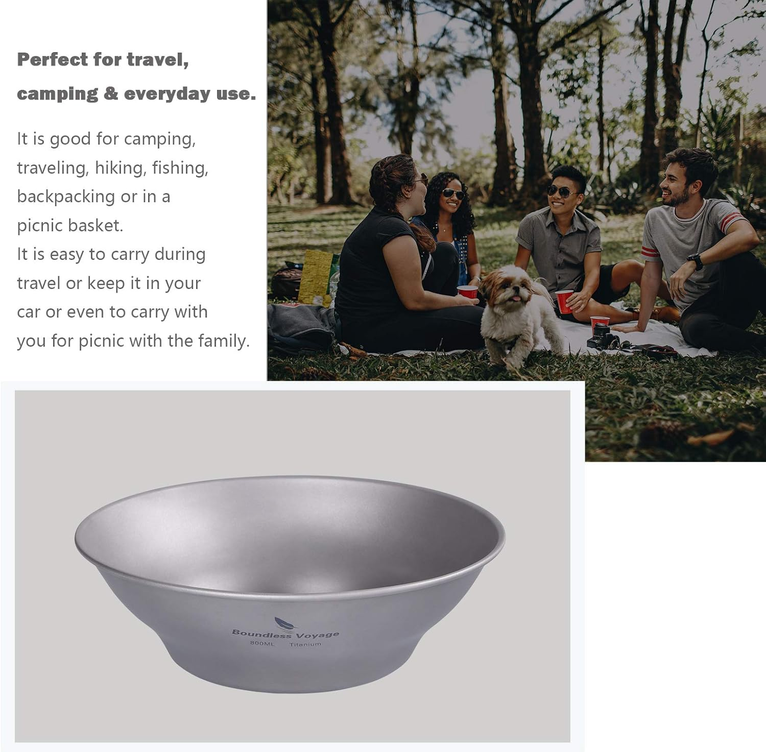 Boundless Voyage Ti15165B Titanium Plate Plate Outdoor Camping Tableware Outdoor Bowl Titanium Tableware and Utensils Measuring Kit for Camping Backpack image number 5