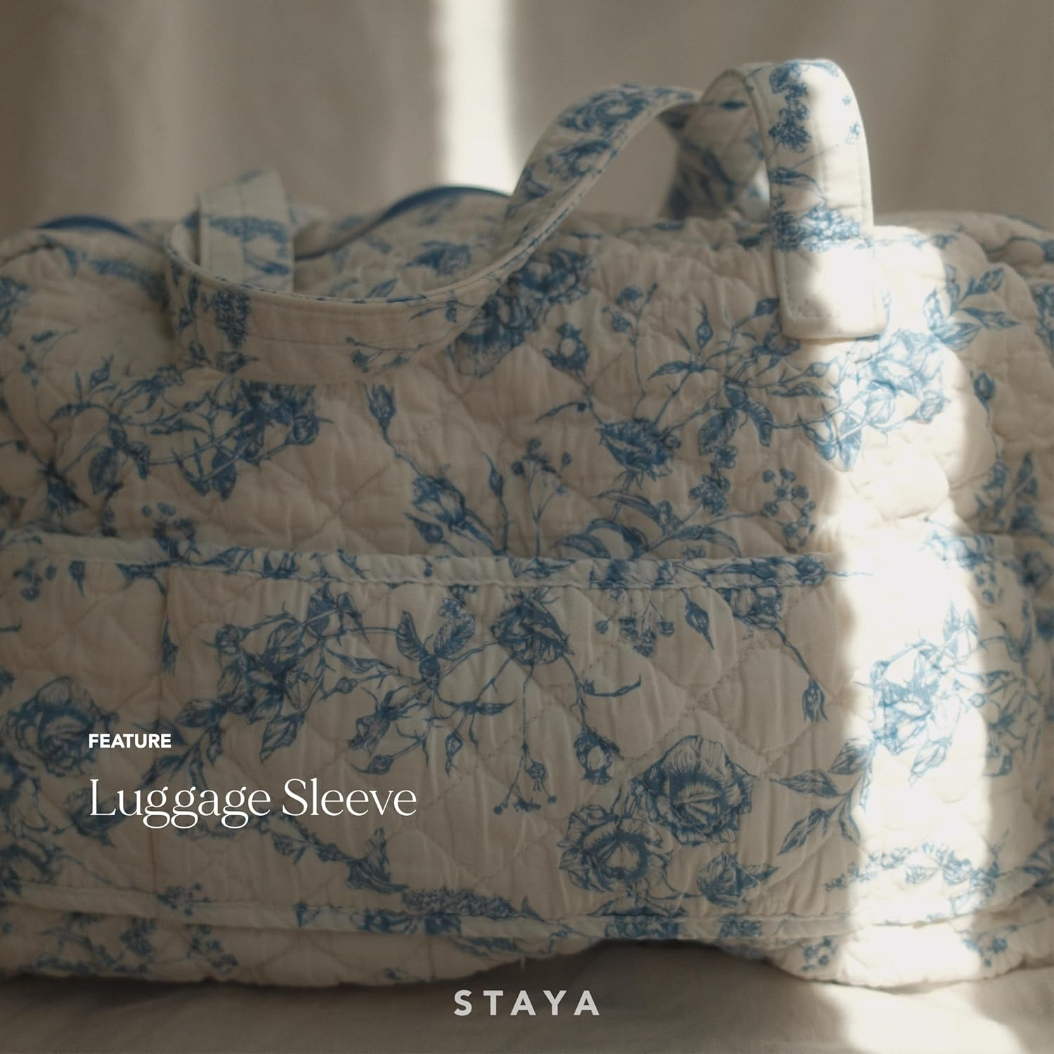 Staya Quilted Duffle Bag - Perfect Travel Companion, Quilted Weekender Bag for Women,, Blue Floral, Medium, Overnight Bag - Floral Canvas image number 6