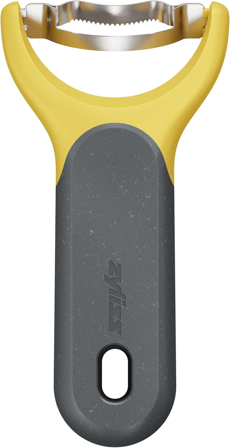 Zyliss Julienne Y Peeler - Create Perfect Julienne Cuts for Zucchini Noodles, Carrot Strings, and Other Vegetables, Durable, Comfortable, Built-In Spot Cutte, Compact and Easy to Store, Grey/Orange