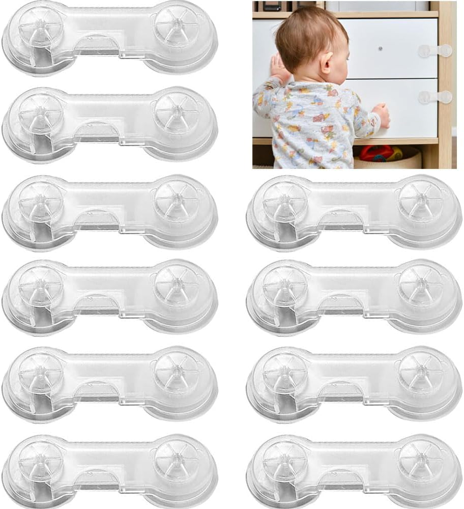 Dolemay 10 Pack Baby Safety Cabinet Locks,Child Proof Safety Door Locks with Self Adhesive Household Babies Drawer Securing Locks Multi-Purpose Childproof Latches for Furniture Cupboards-Transparent image number 4