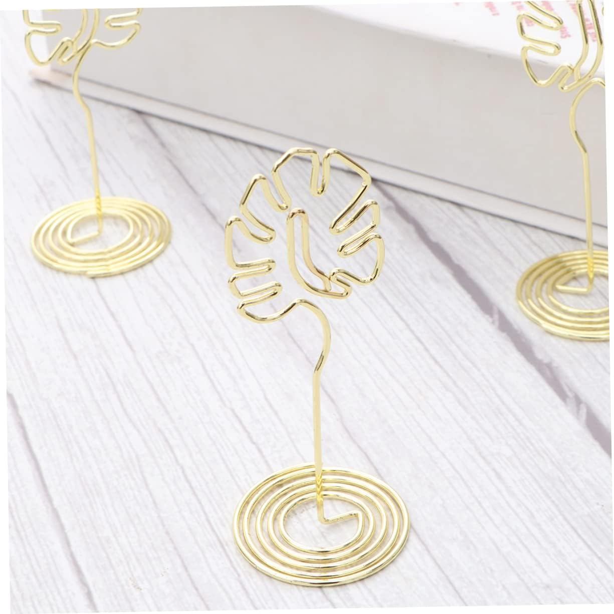 LALAFINA 6 Pcs Palm Leaf Table Decoration Place Holder Stand Picture Stands Photo Holder Clips Hawaiian Table Numbers Place Card Holder Stand Cute Place Holders Banquet Metal Table Card image number 4