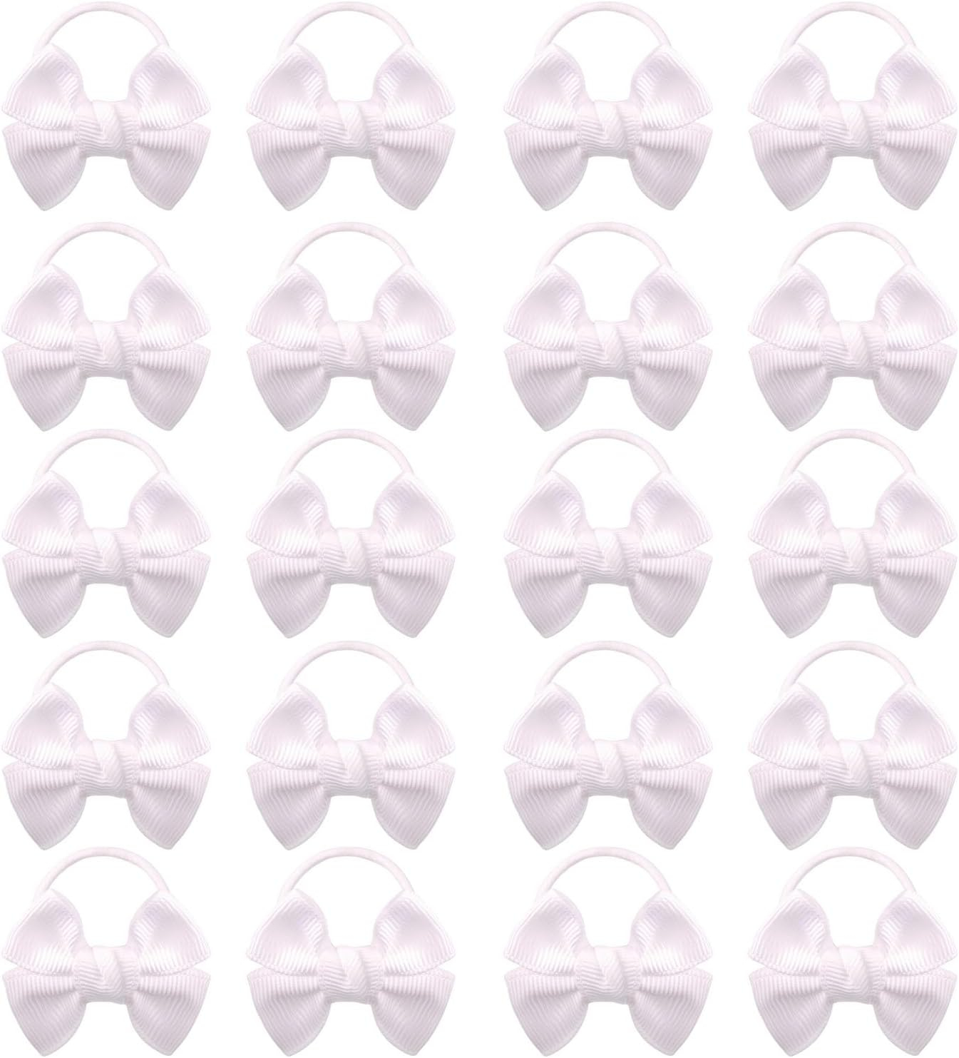20 Pcs White Hair Accessories, White Hair Bow, Whites Bows for Hair, Girls Bobbles Bows School Bands, Elastics Hair Bands for Girls (White) - Deep Blue image number 2