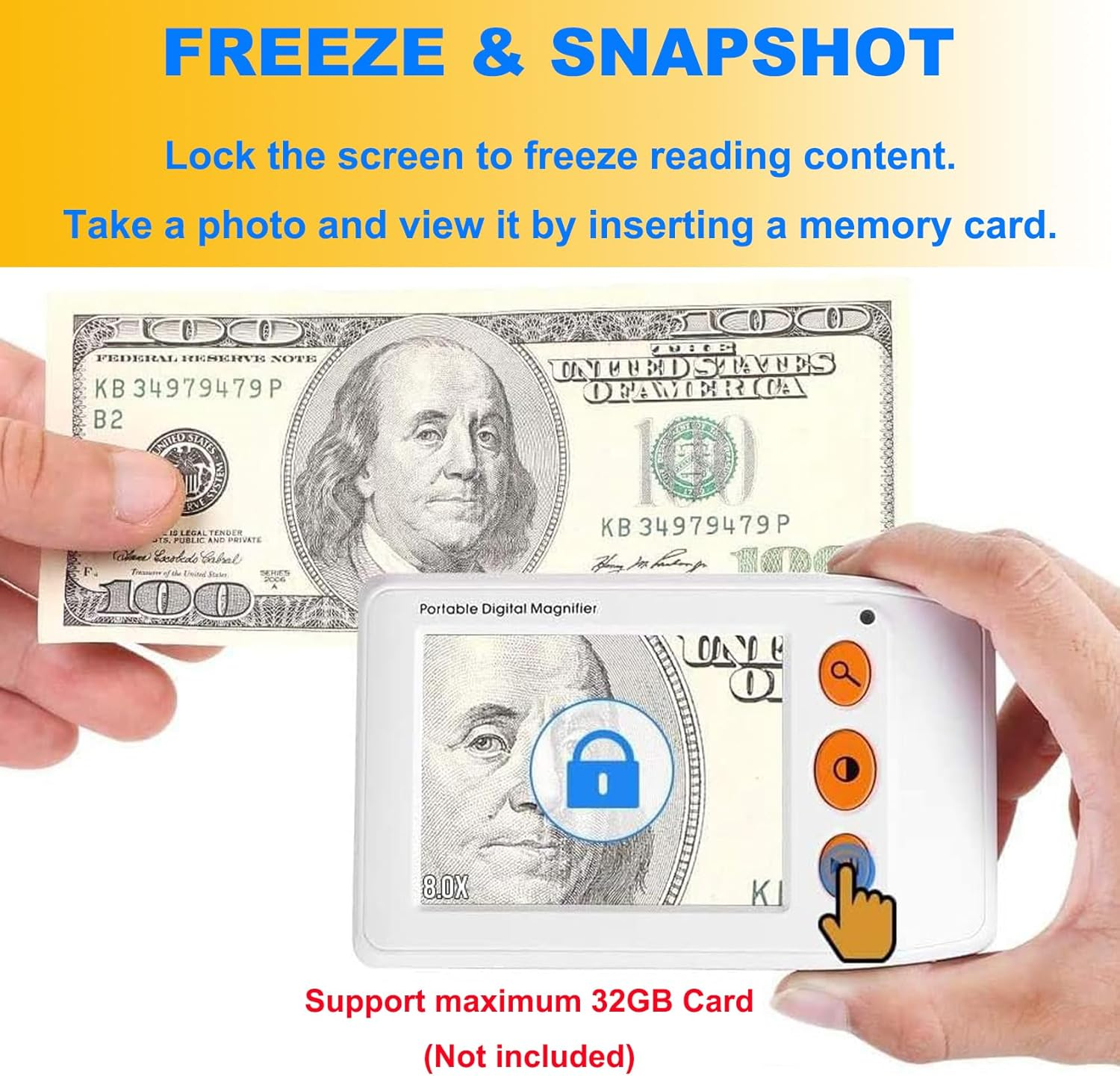 AUTENS 3.5" Portable Digital Video Magnifier, Handheld with 2X-25X Zoom, 8 Color Modes & TV Output, Electronic Reading Aid for Low Vision, Foldable Stand, Carrying Bag Included image number 1