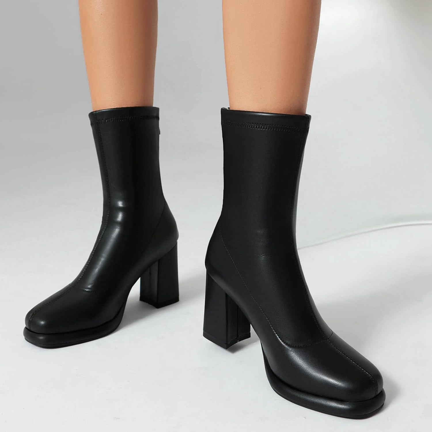 Onewus Trendy Women'S Chunky Heel Versatile Solid Color Boots Comfortable round Toe Design image number 2