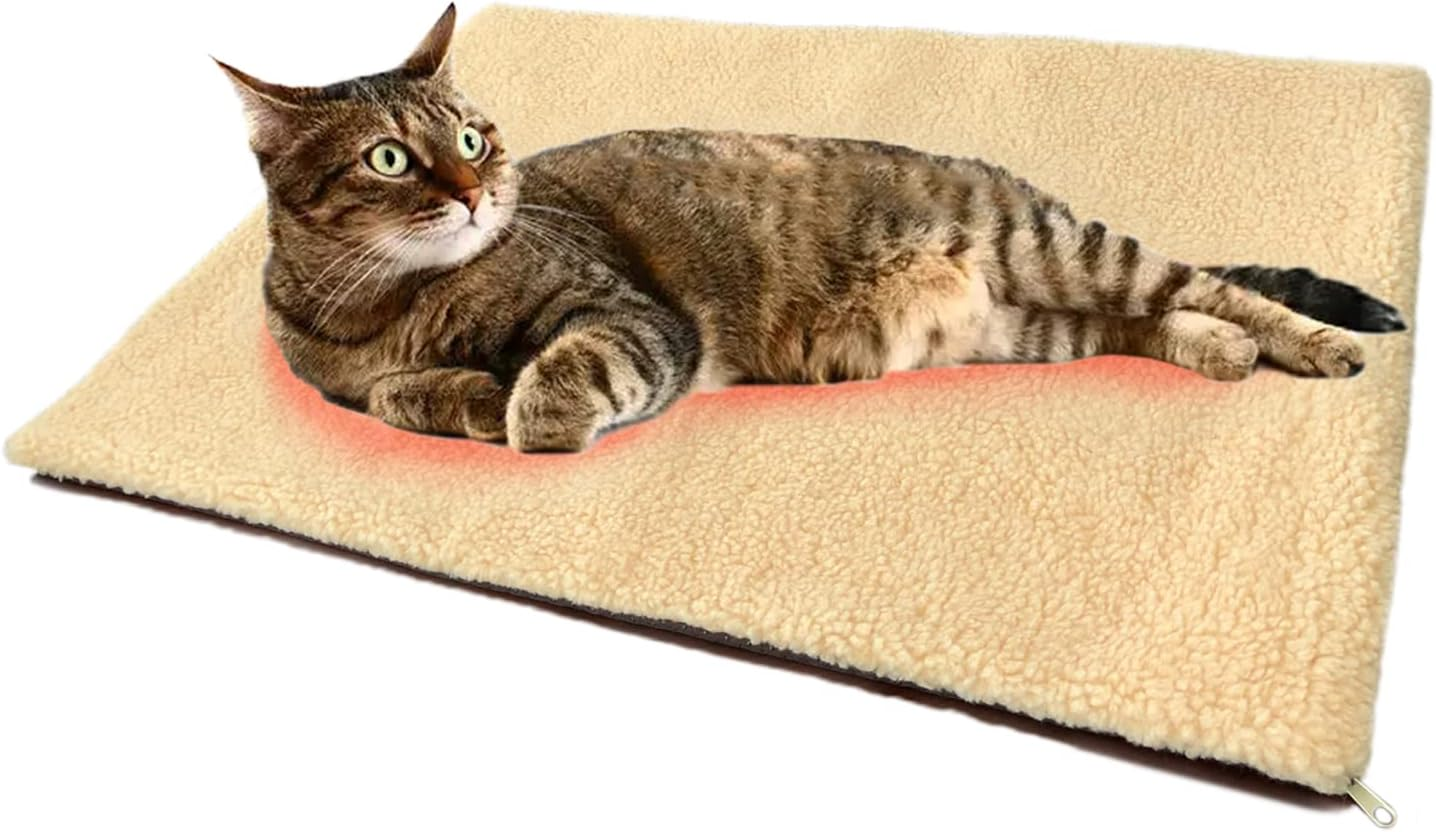 SUOXU Cat Bed Self Heating Cat Cushion Pet Pad Blanket No Electric Self Warming,Plush Cat Sleeping Heated Bed Non Slip Machine Washable Warm Mat for Indoor Outdoor Cats,Dogs,Rabbits 60X45Cm (White)