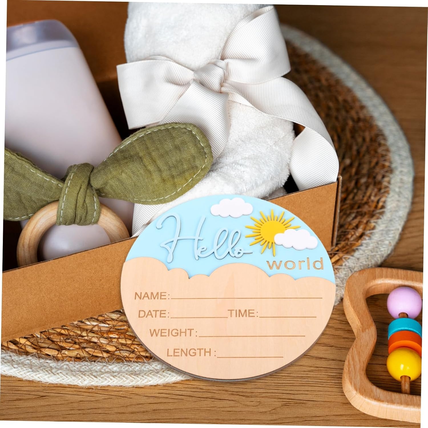 GALPADA Wooden Newborn Announcement Sign for Boys and Durable Photo Prop Plaque for Shower and Nursery Gender Neutral Birth Name Keepsake Compact Lightweight Design - Assorted Color image number 7