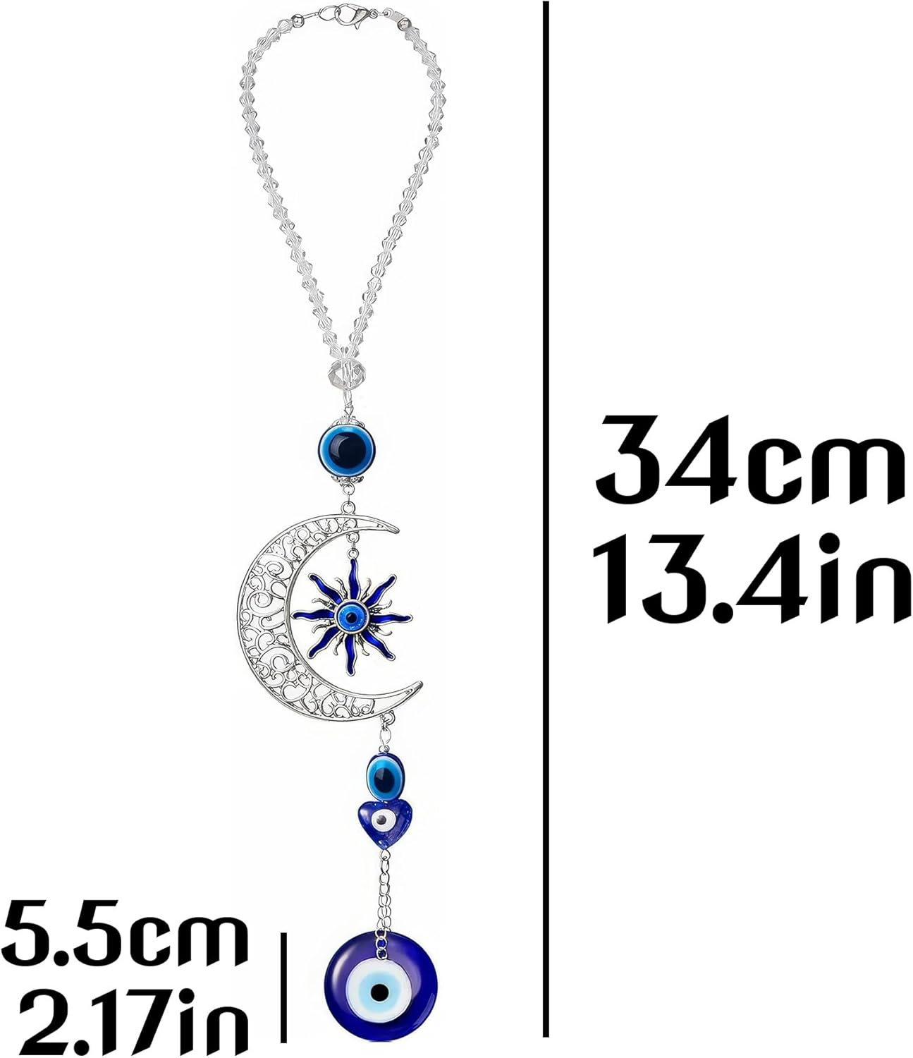 Blue Evil Eye Moon Crystal Hanging Ornament - Protection Amulet for Home, Car & Window Decor - Spiritual Gift image number 2