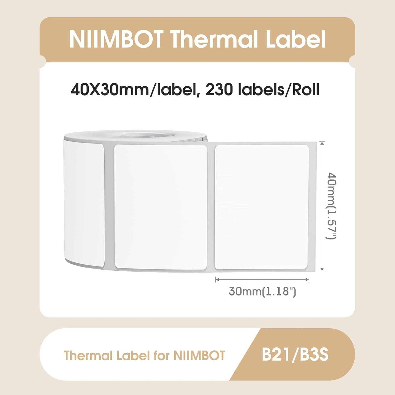 NIIMBOT B21 B3S Labels, 1.57'' X 1.18'' (40X30Mm) Thermal Sticker Label, Waterproof, Oil-Proof and Tear-Proof NIIMBOT Labels, 1 Roll of 230 Self-Adhesive Thermal Labels (White) image number 1
