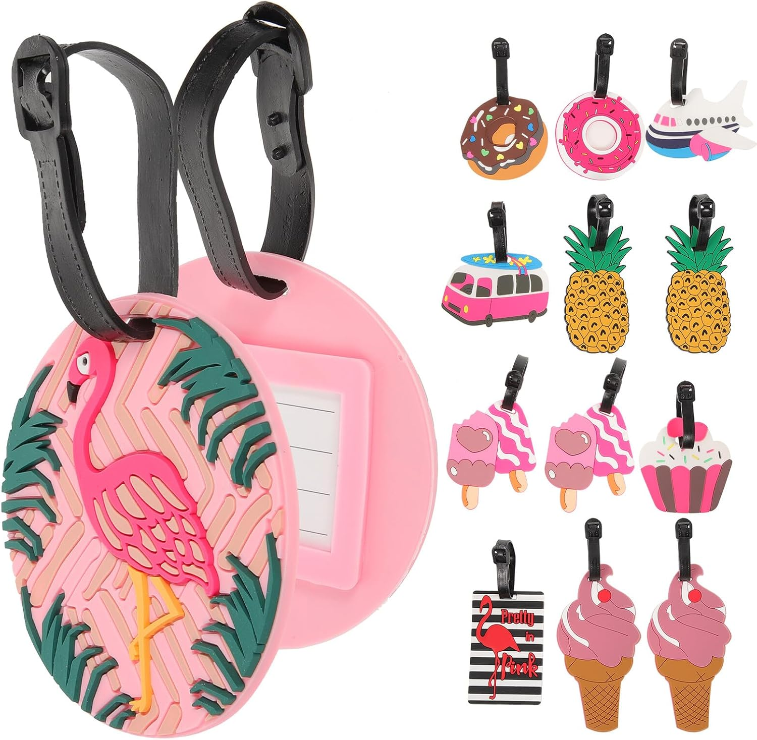 CATIEBYE 10 Pcs Cute Luggage Tags for Women Funny Cartoon PVC Baggage Labels with Writable Card for Suitcases and Reusable Travel Accessories for Easy Identification image number 6