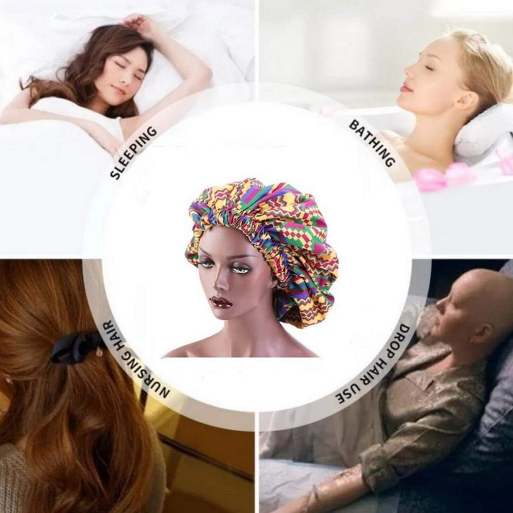 COMVIP Women Adjustable Night Sleeping Hat Hair Turban Stain Bonnet G: Lake Blue image number 6