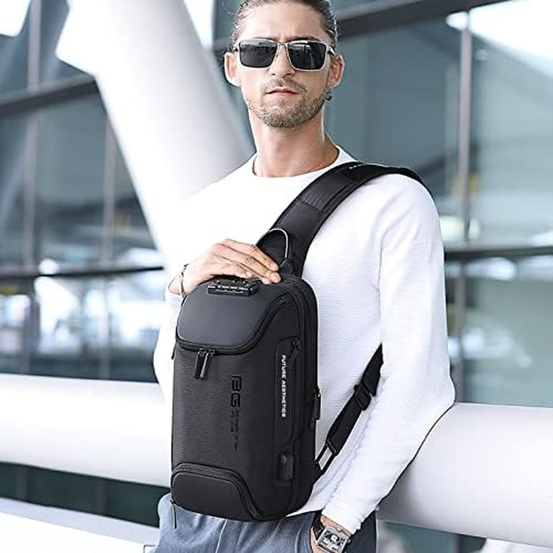 BANGE anti Theft Sling Bag, Waterproof Men'S Chest Bag Shoulder Bags Crossbody Sling Backpack for Men - USB Charging Port Casual Daypack