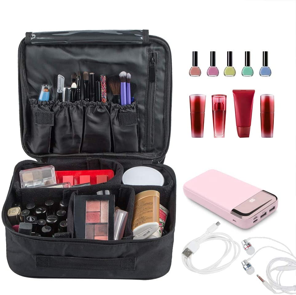 Travel Makeup Case, Sourceton Professional Cosmetic Makeup Bag Organizer Makeup Boxes with Spaced Cosmetic Bag image number 2