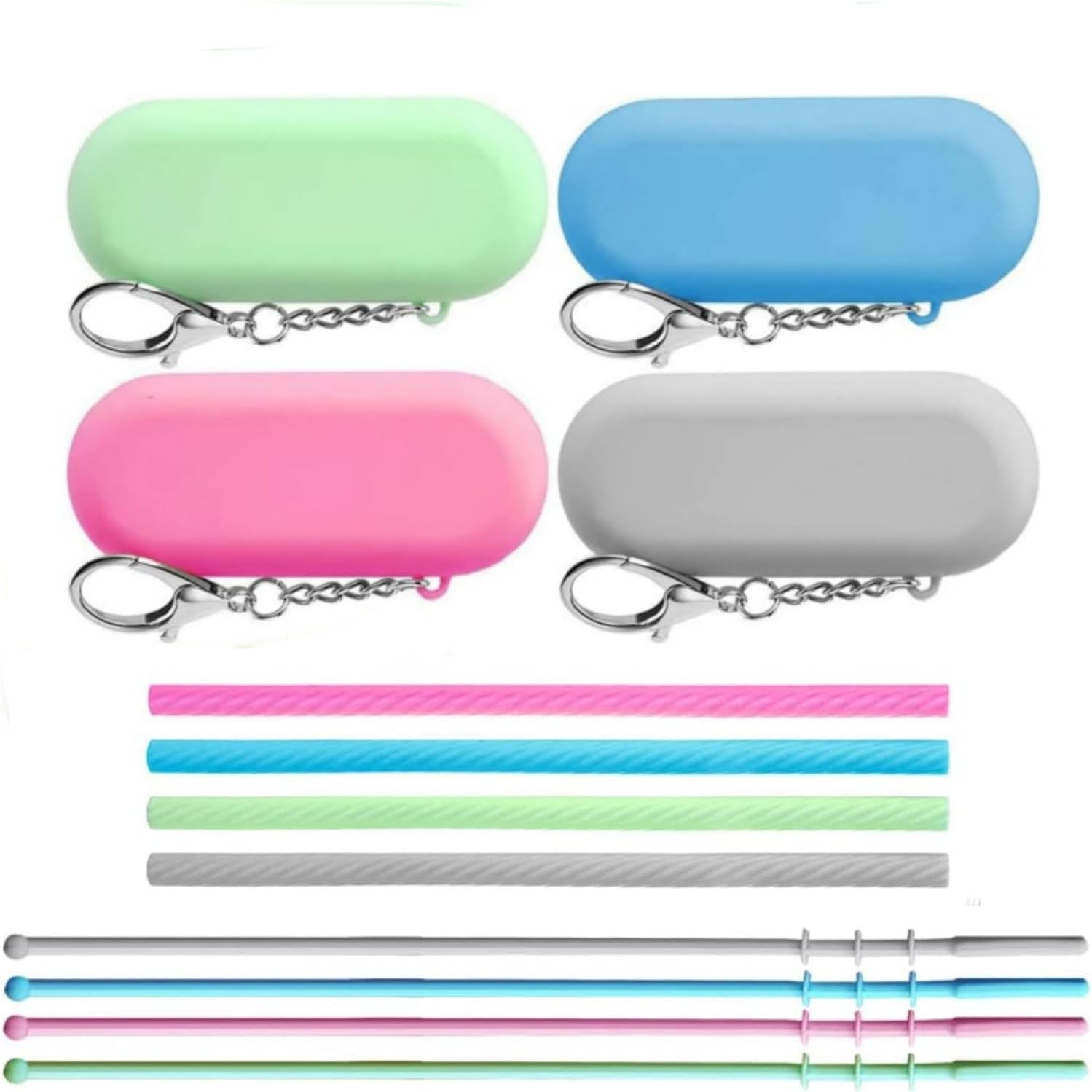 4 Set Reusable Silicone Straws with Case Foldable Portable,Travel Straws with Cleaning Brush for Party Travel Daily Cold or Hot Straws image number 4