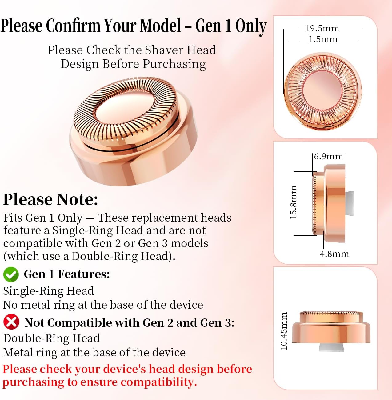 Flawless Hair Remover Replacement Heads for Finishing Touch Flawless Facial Hair Removal Tool for Women，Rose Gold 4 Count, First Generation image number 2