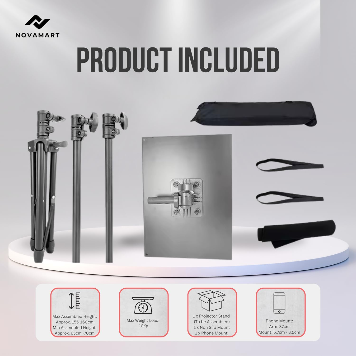 NOVAMART Adjustable Laptop Tripod Stand with Phone Holder &ndash; Portable Alloy Mount for Desk, Stage & Studio image number 1