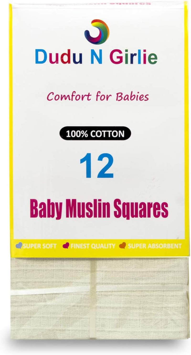 Dudu N Girlie 100 Percent Cotton Baby Muslin Squares, 72 Cm X 72 Cm, 12-Piece, White